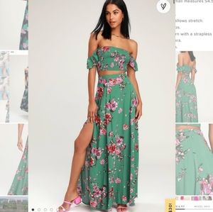 Lulus two piece set  Away on Vacay Green F…